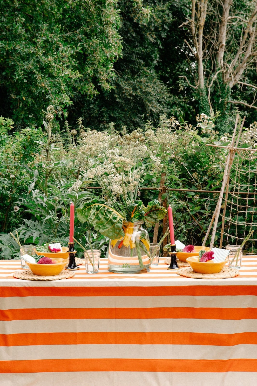 Orange and Beige Stripe Tablecloth