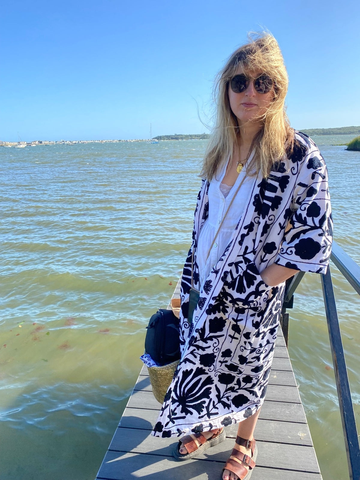 Suzani Coat - White and Navy