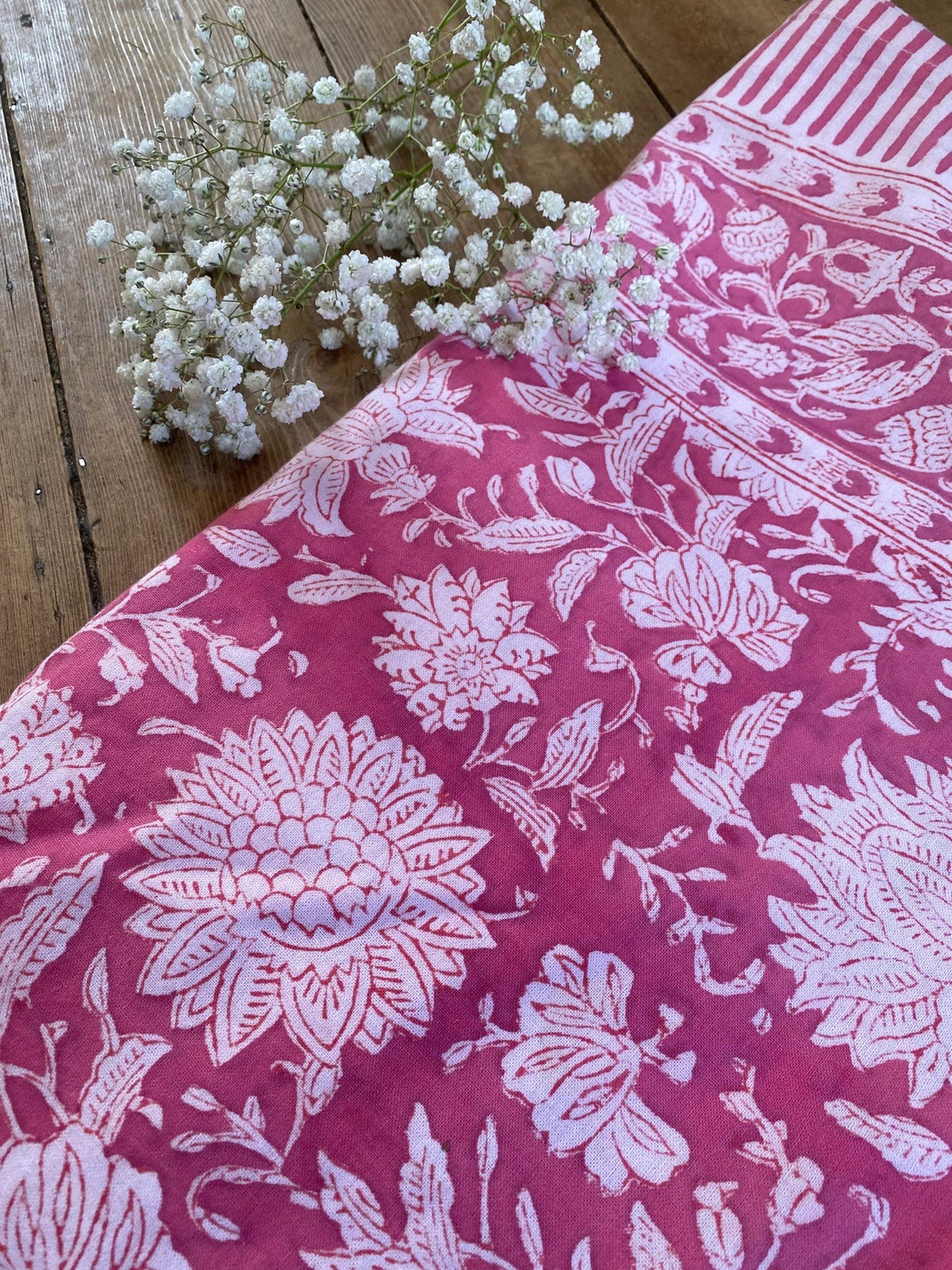 Indian Block Print Tablecloth - Pink Floral