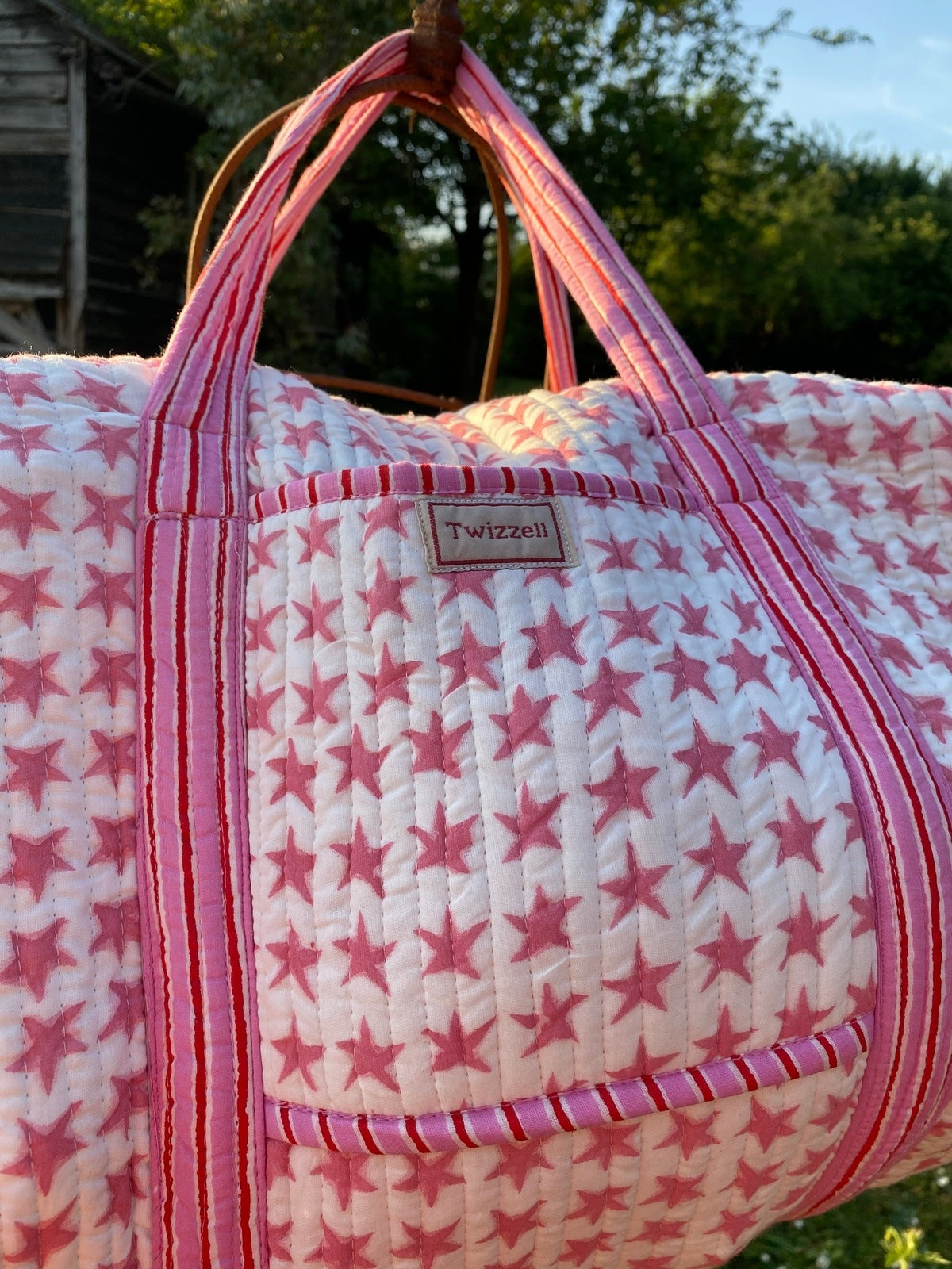 Indian Block Print Weekend Bag - Pink Star