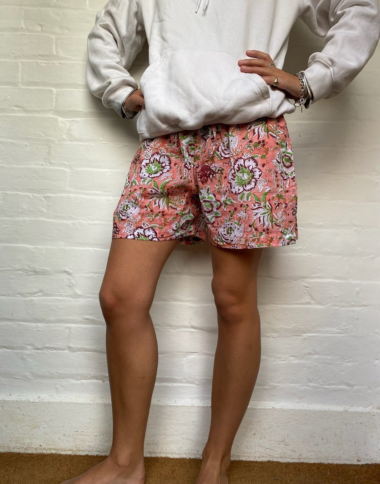Unisex Indian Block Print Shorts - Peach