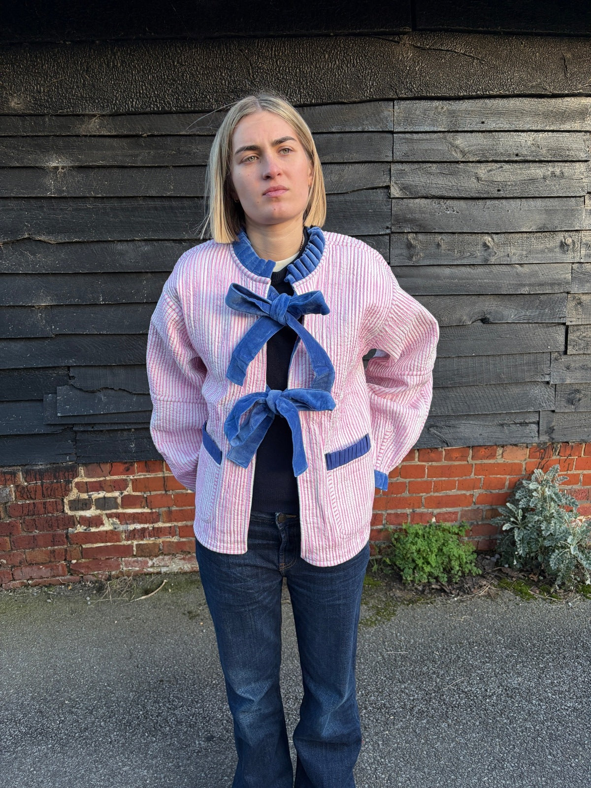 Reversible Jacket - Patchwork with Pink Stripe