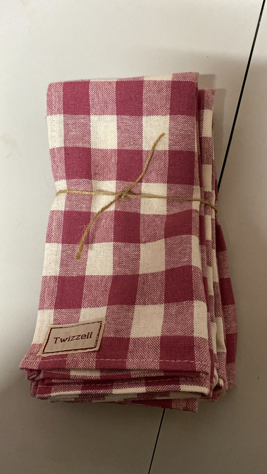 SECONDS Pink and White Gingham Linen Mix Napkin x 4