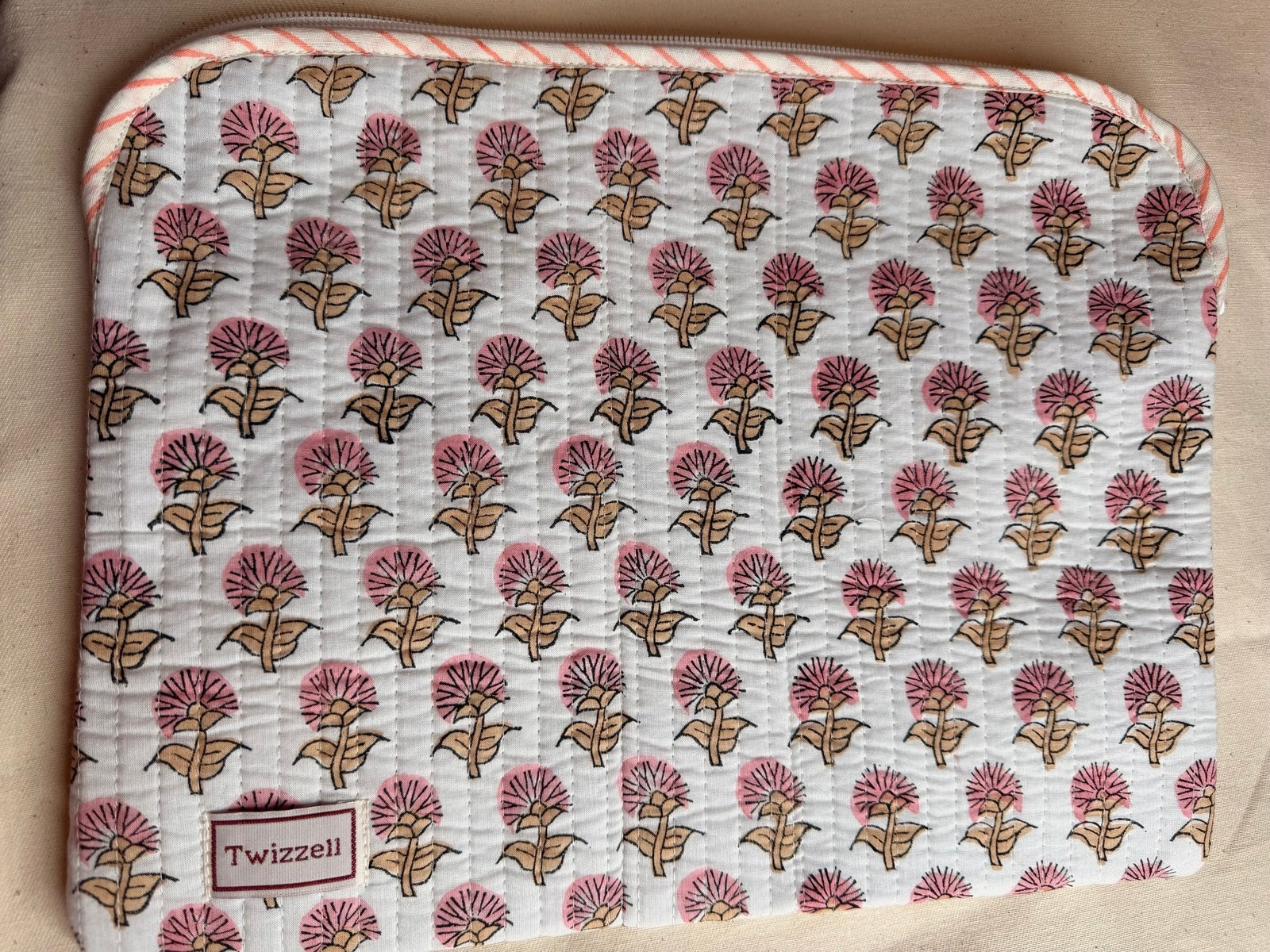 Indian Block Print Laptop Pouch - Mini Pink