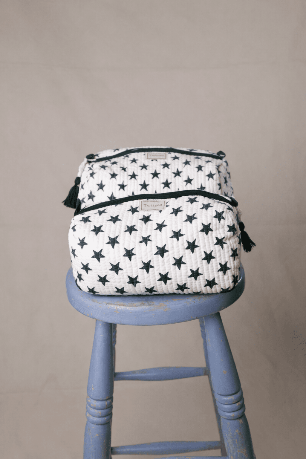 Quilted Wash Bag - Green Stars