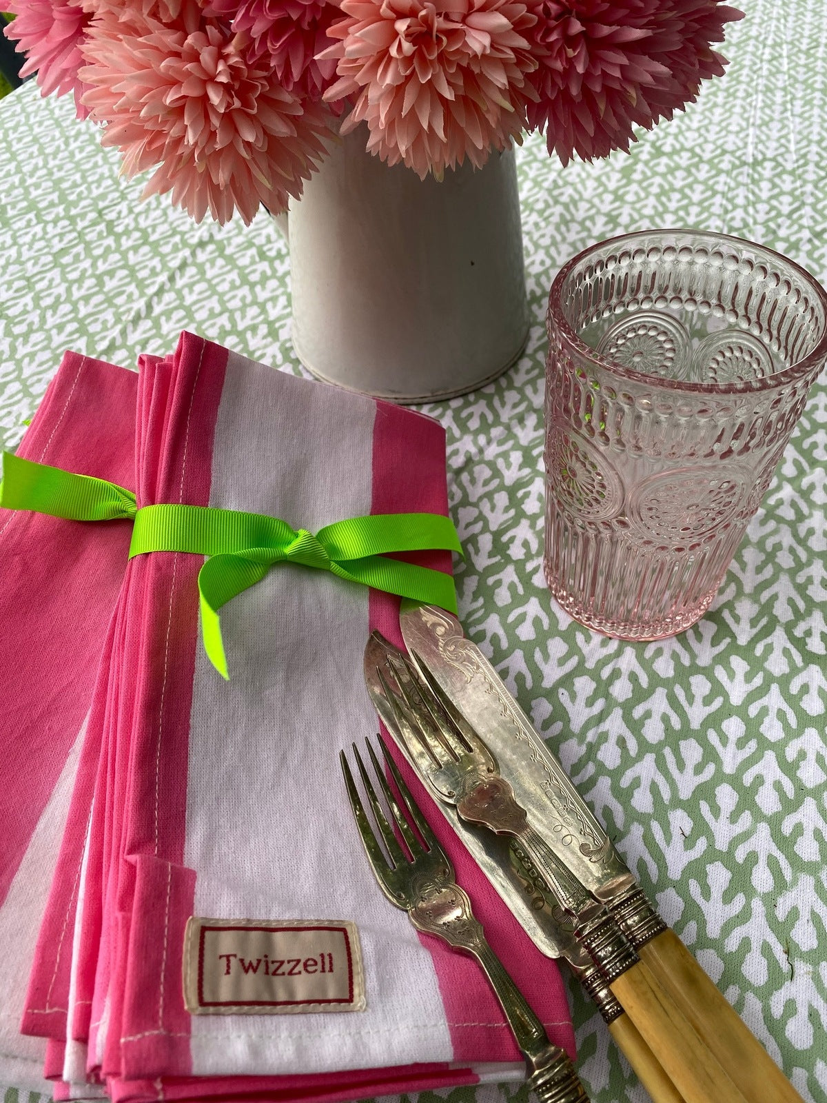 Indian Block Print Napkins Set of 4 - Pink Stripe