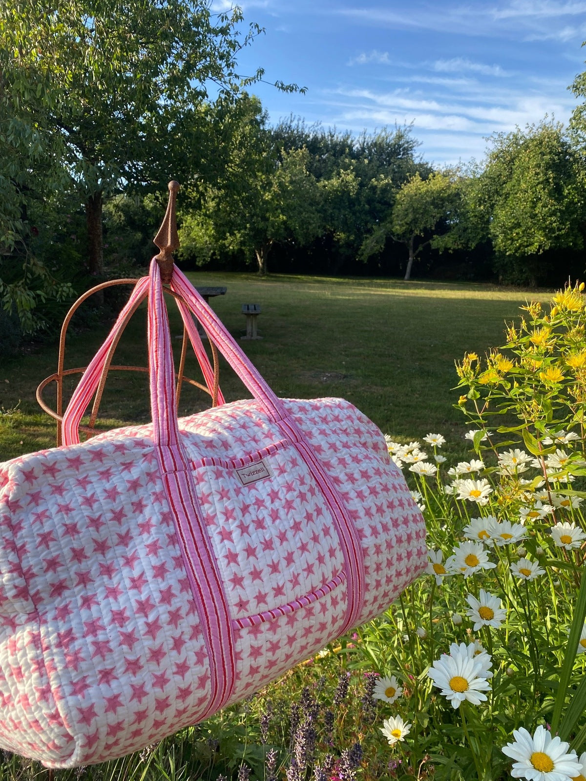 Indian Block Print Weekend Bag - Pink Star
