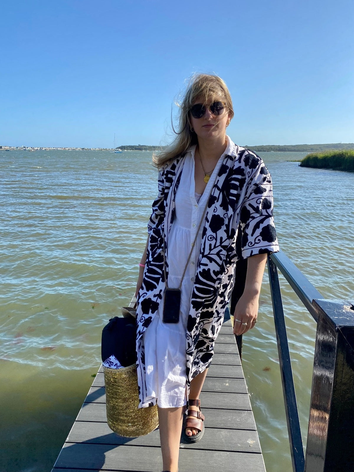 Suzani Coat - White and Navy