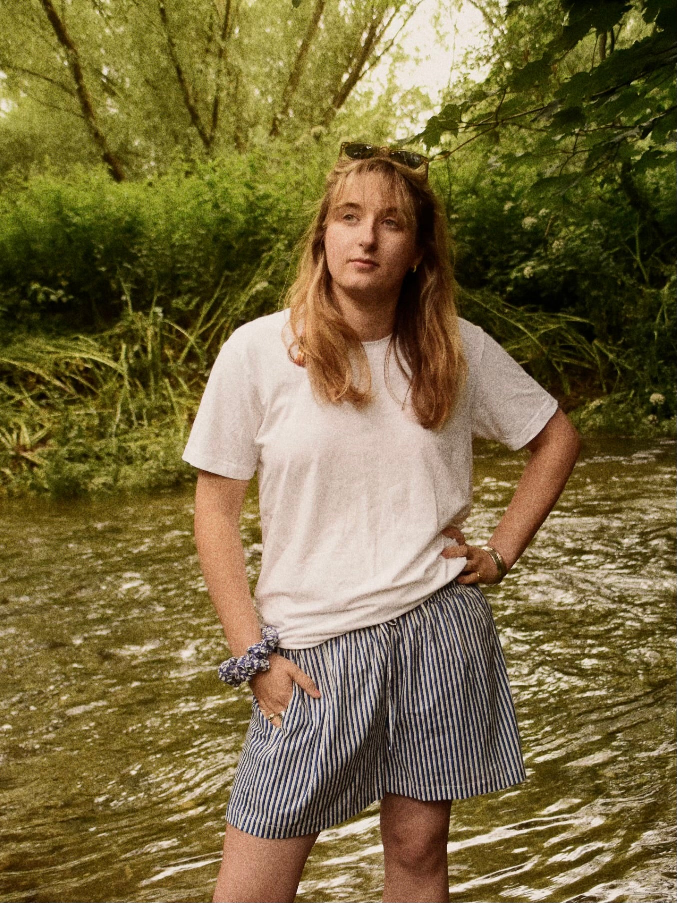 Unisex Indian Block Print Shorts - Blue Stripe