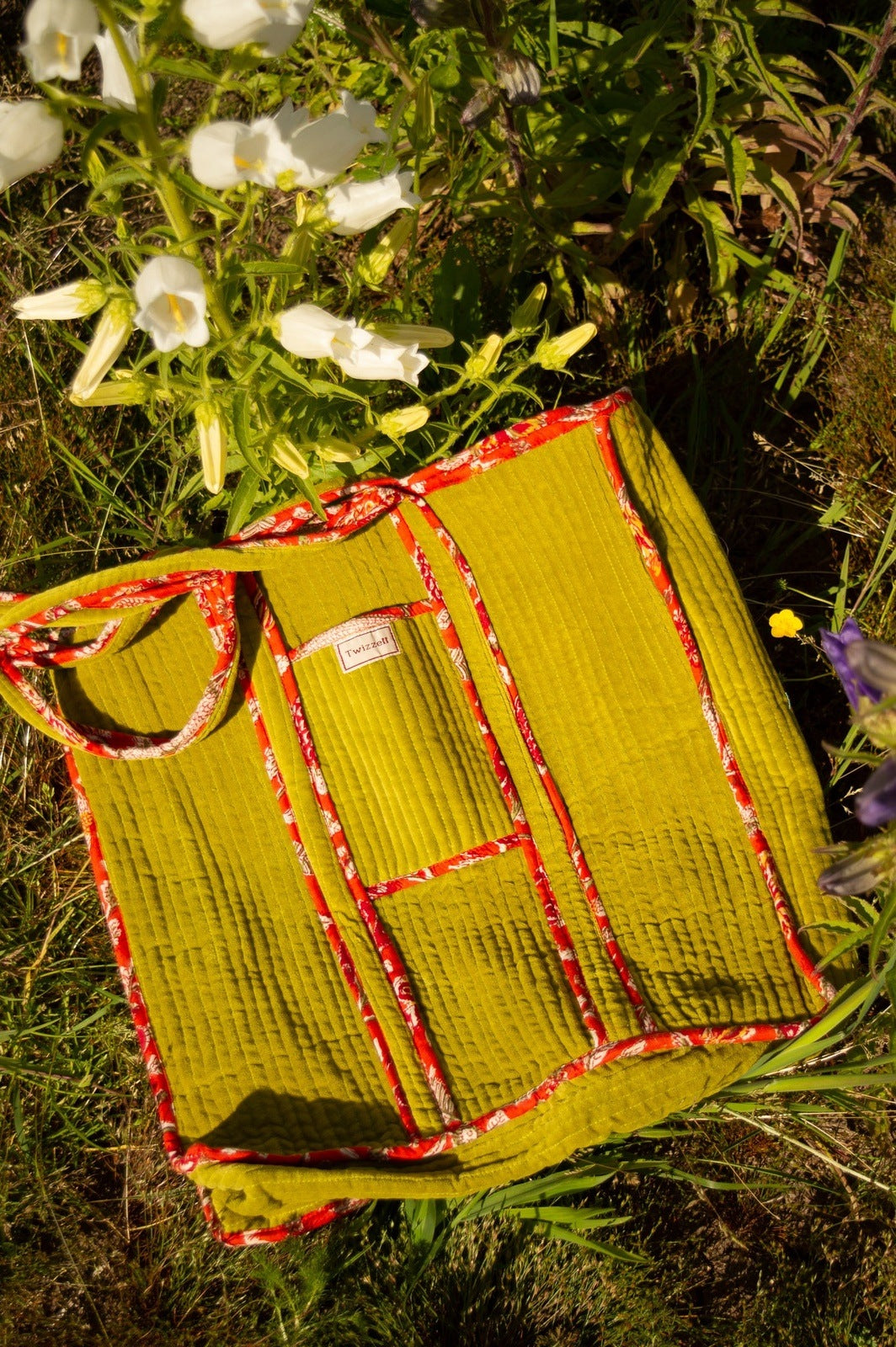 Velvet Reversible Bag - Lime Green and Orange