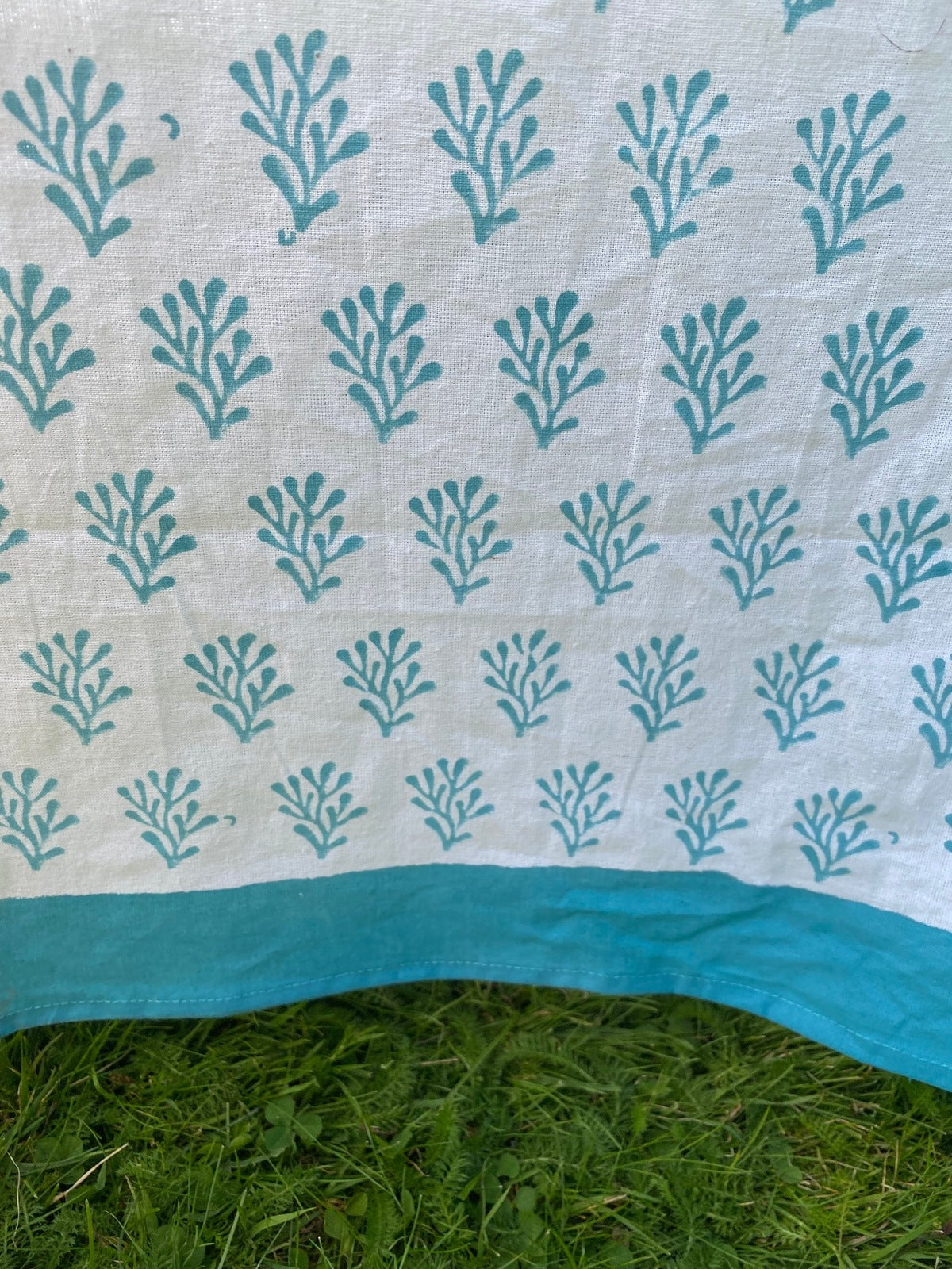 Indian Block Print Tablecloth - Blue Coral