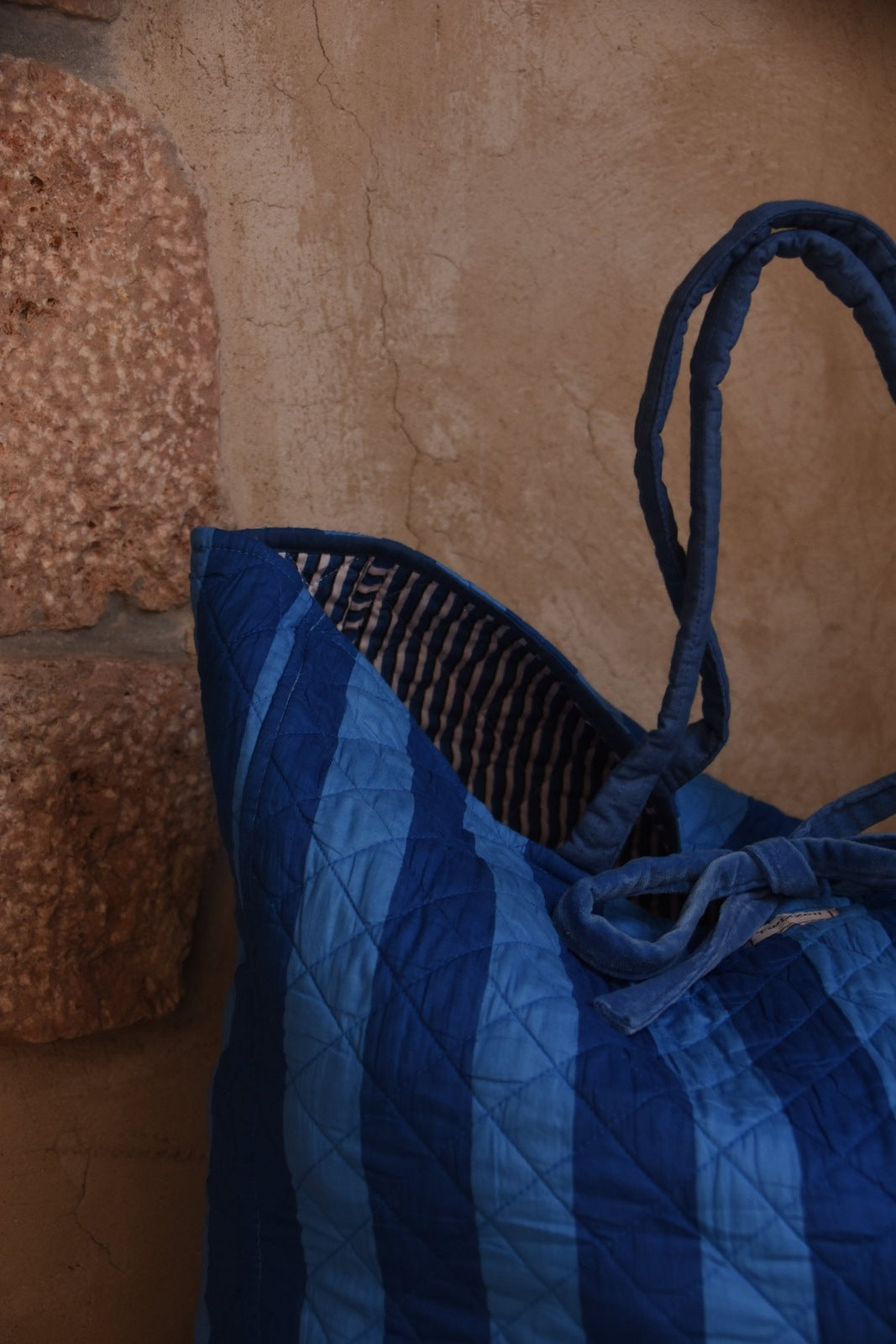 Roma Reversible Basket Bag - Blue Stripe