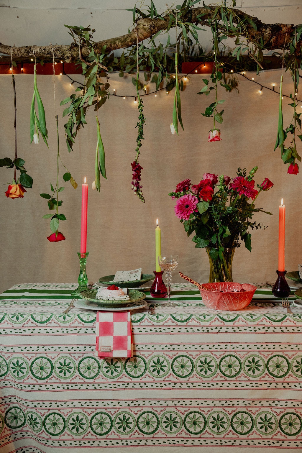 Sicilian Tablecloth - Pink and Green