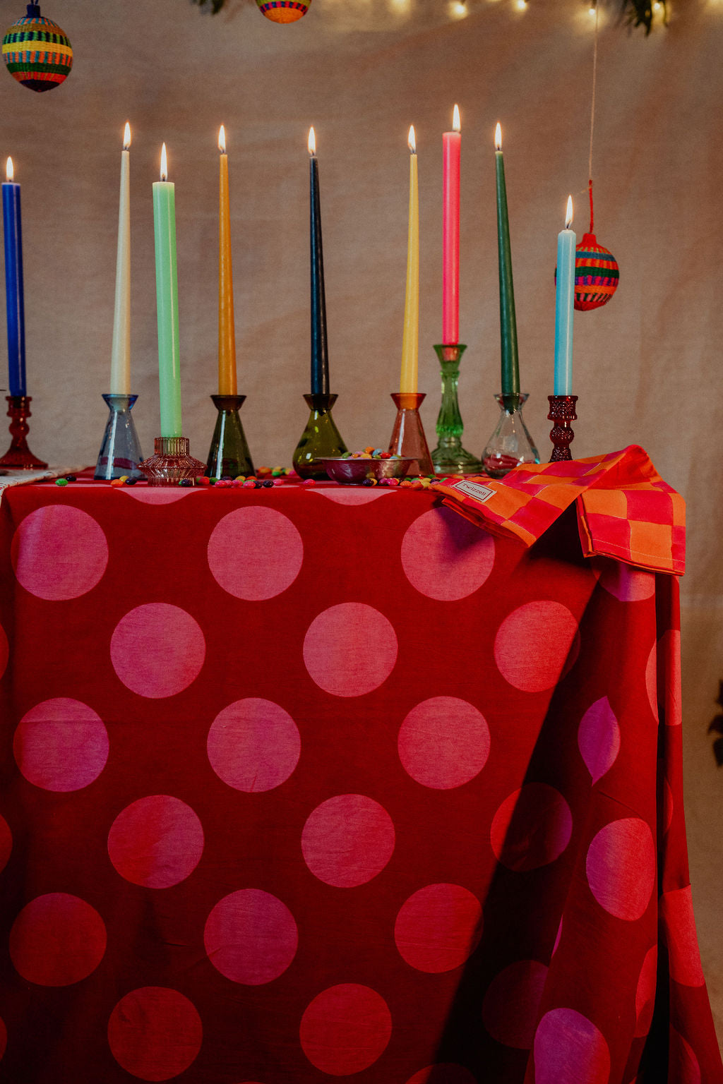 Red with Pink Spot Tablecloth
