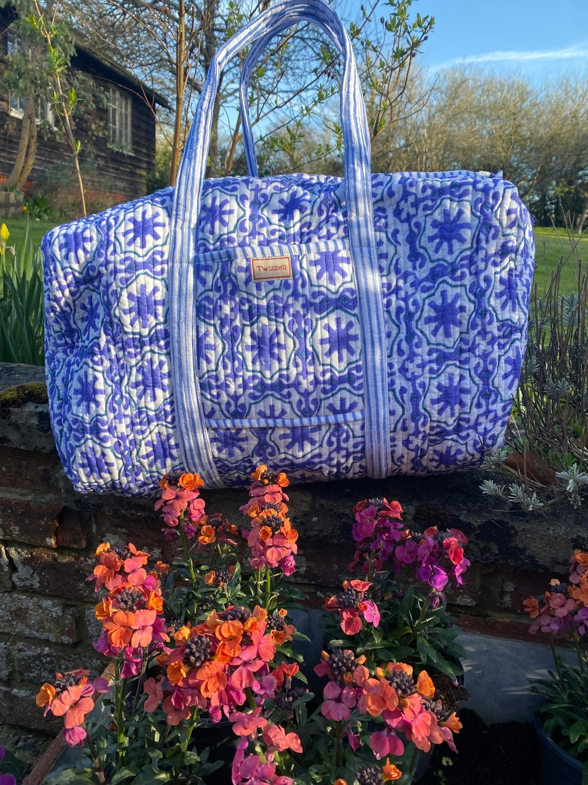 Indian Block Print Weekend Bag - Mauve Geometric
