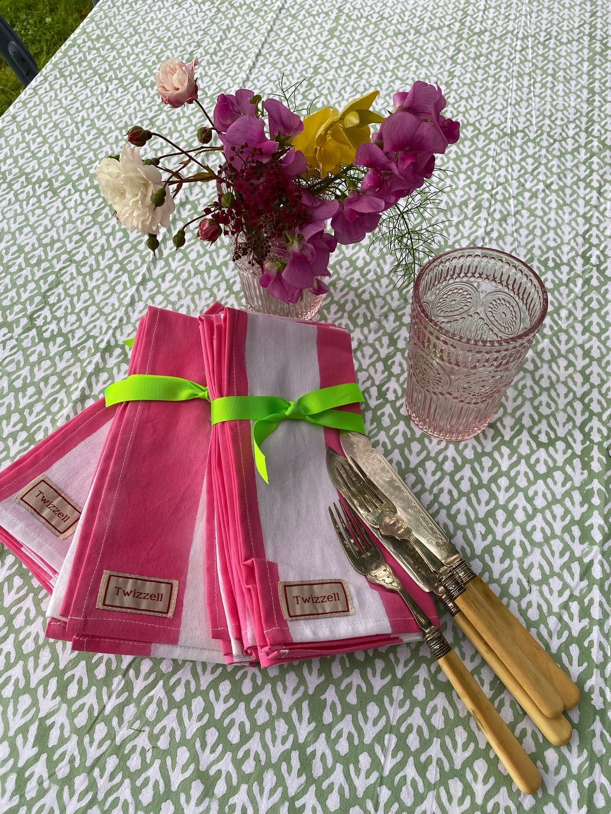 Indian Block Print Napkins Set of 4 - Pink Stripe