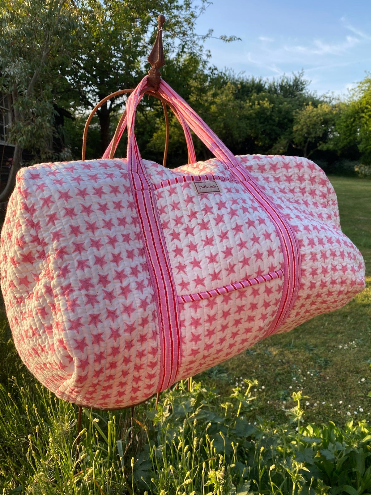 Indian Block Print Weekend Bag - Pink Star