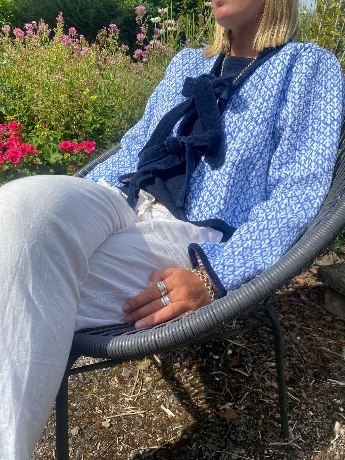 Reversible Jacket - Blue/Pink Stripe with navy velvet trim