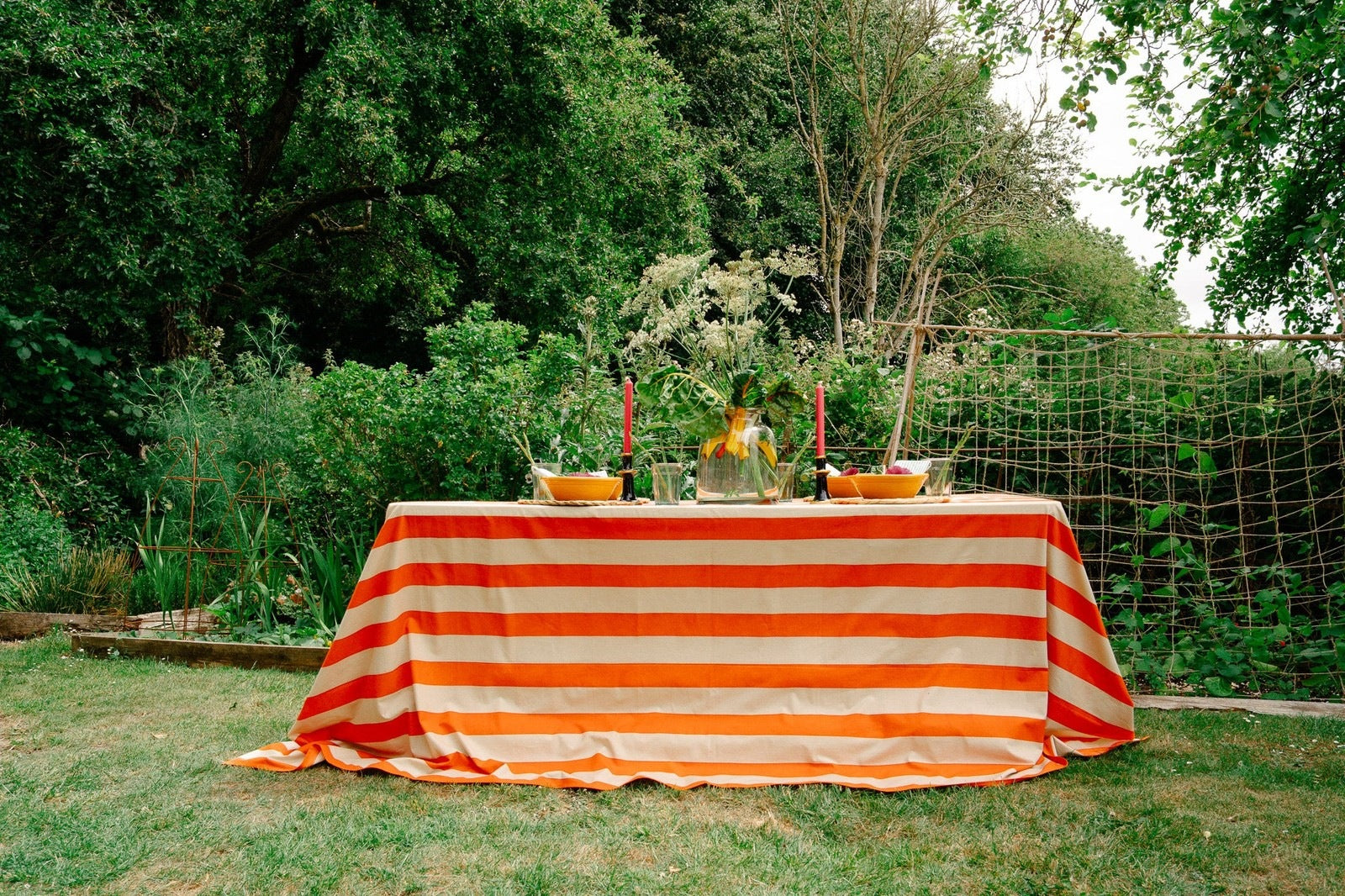 Orange and Beige Stripe Tablecloth