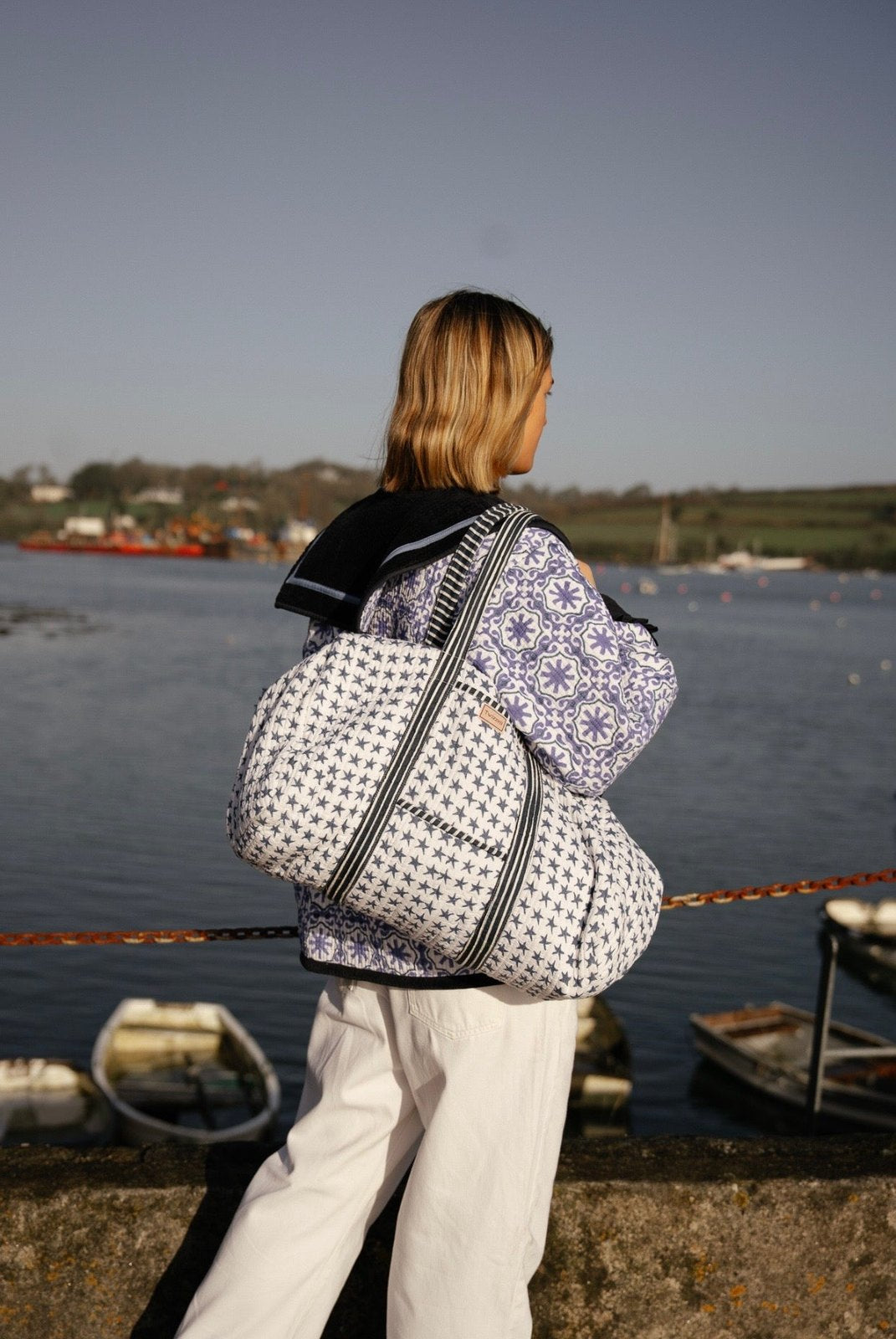Indian Block Print Weekend Bag - Blue Star