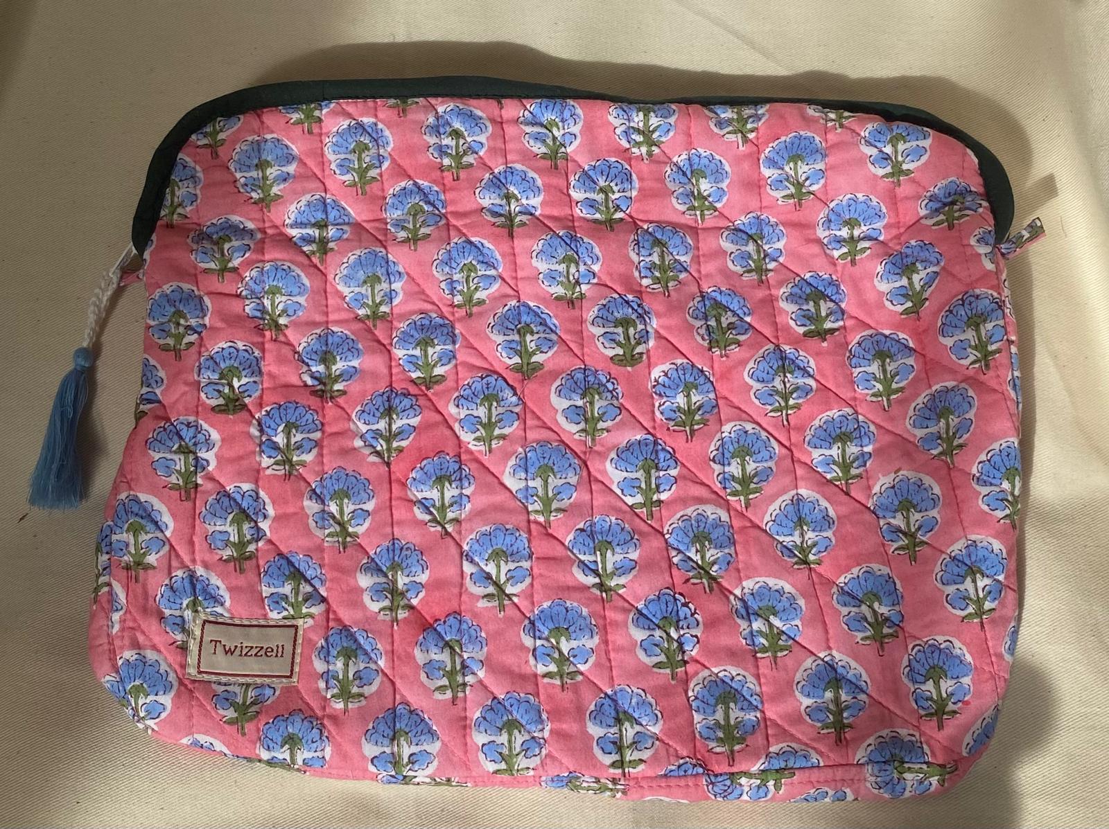 Indian Block Print Laptop Pouch - Pink and Lavender