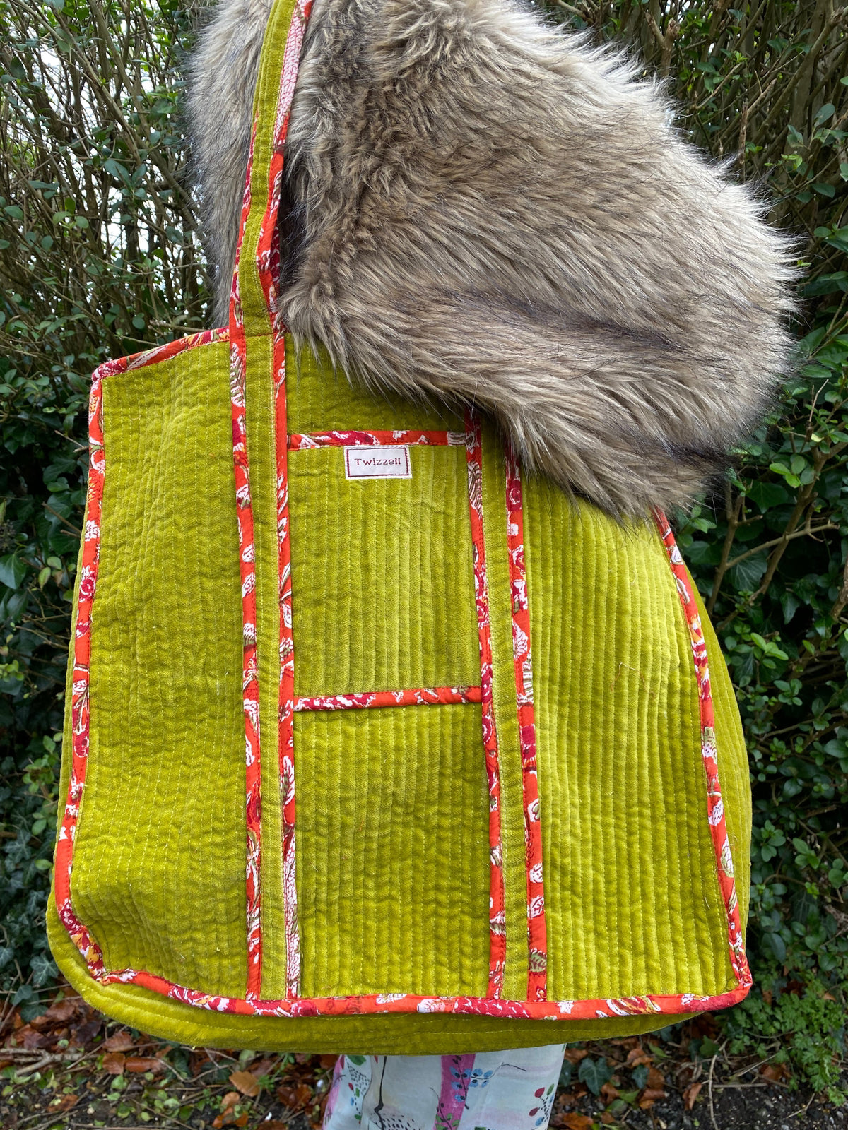 Velvet Reversible Bag - Lime Green and Orange
