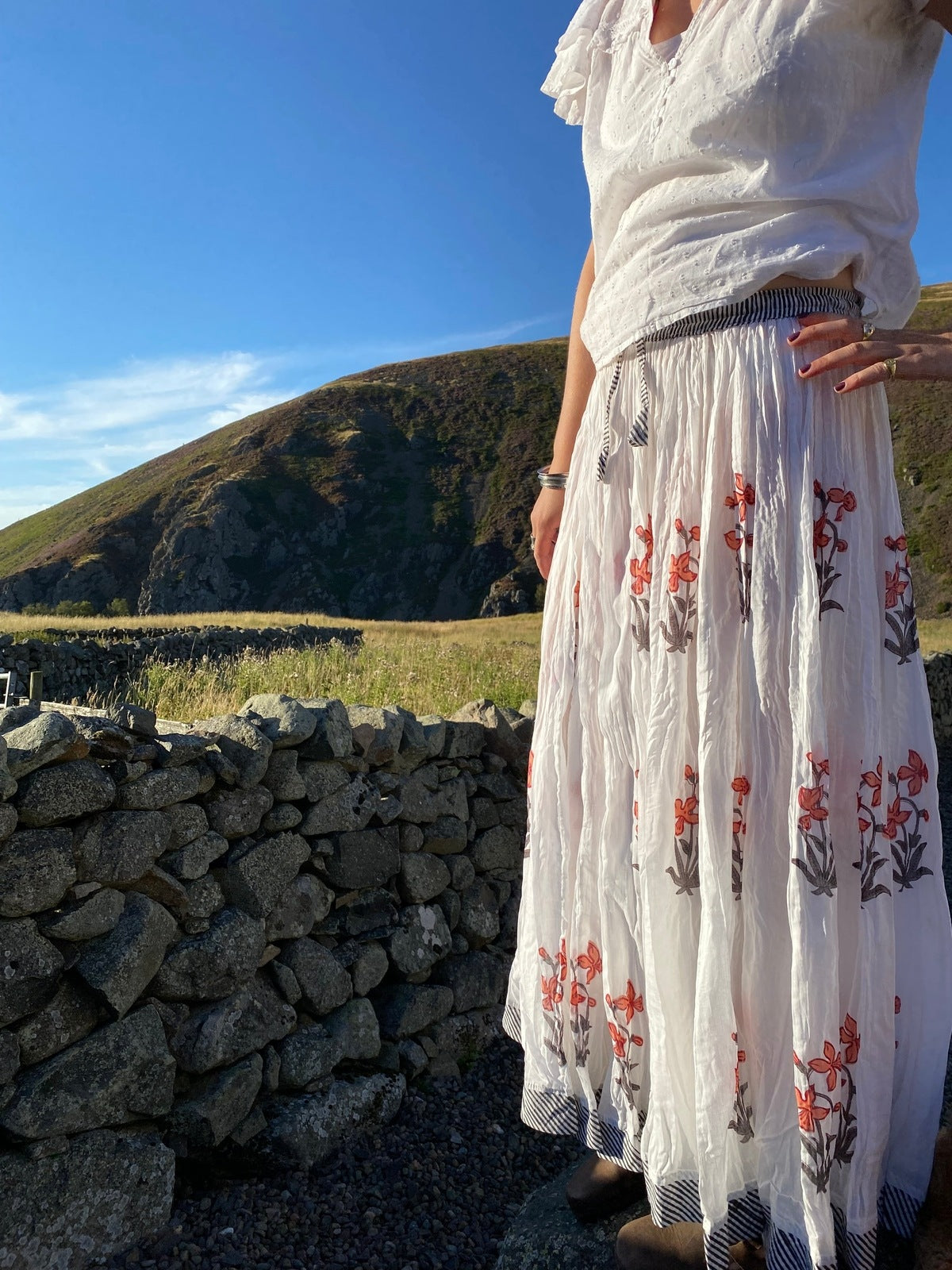 Indian Block Print Skirt - White