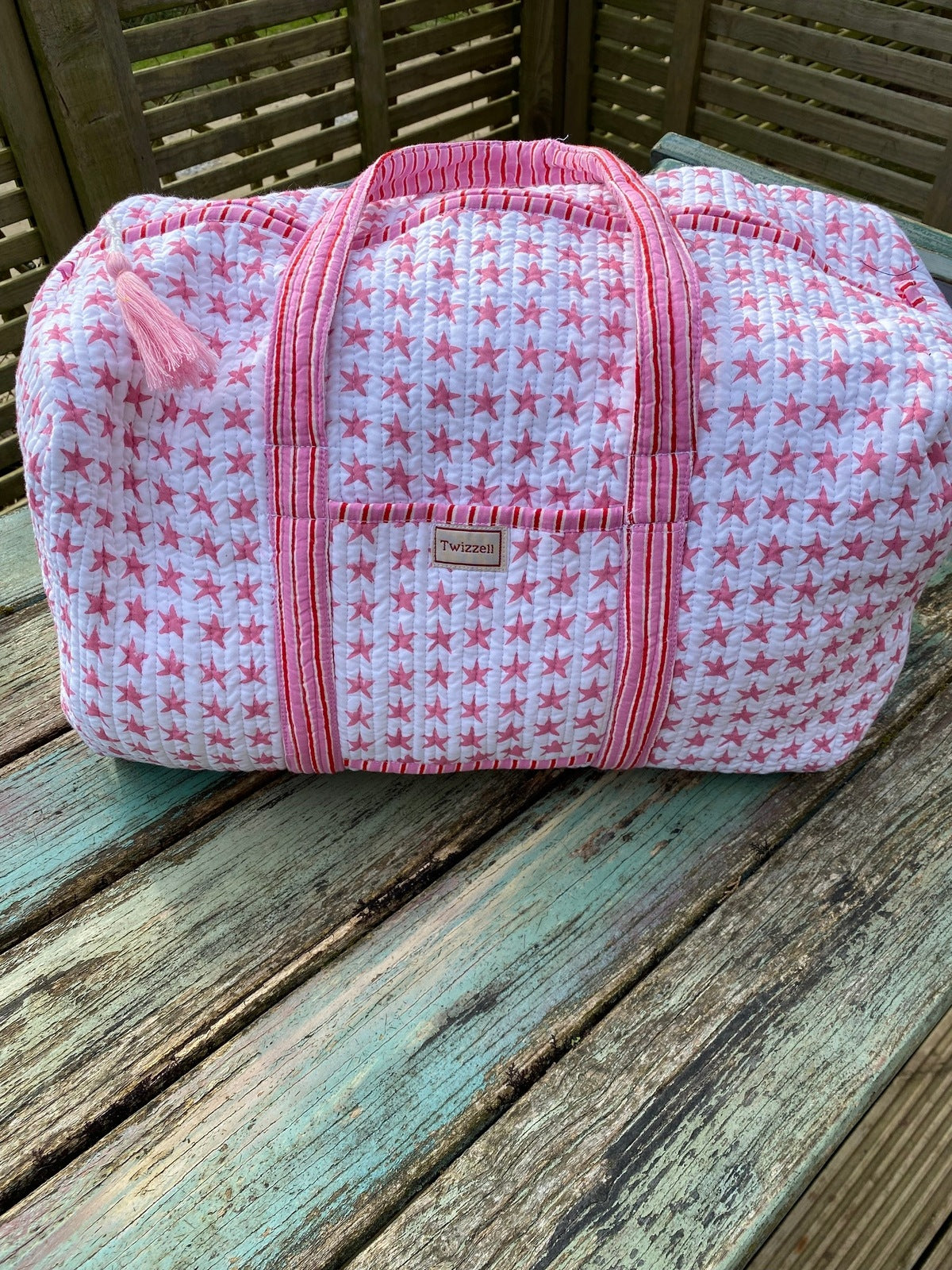 Indian Block Print Weekend Bag - Pink Star