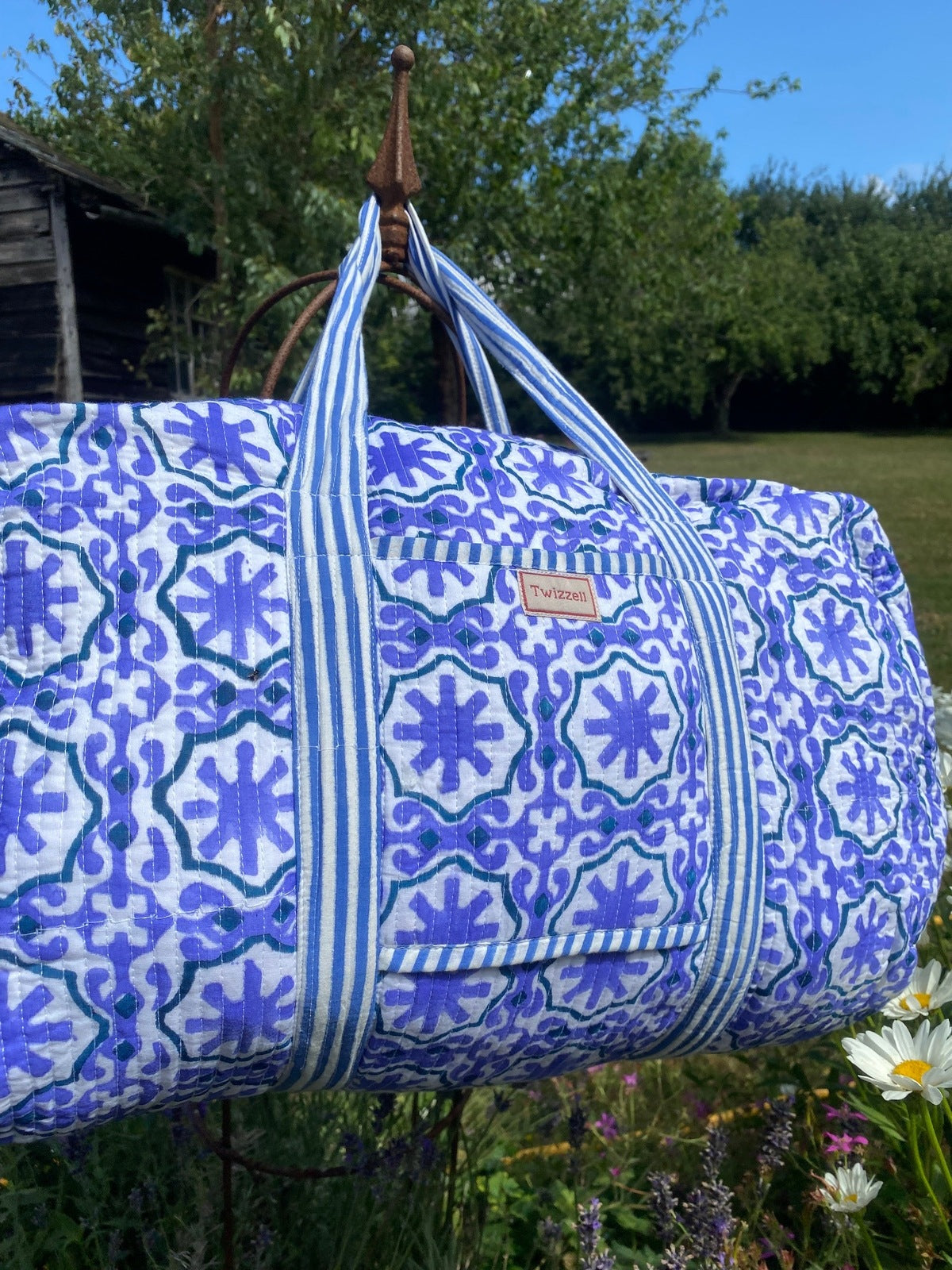 Indian Block Print Weekend Bag - Mauve Geometric