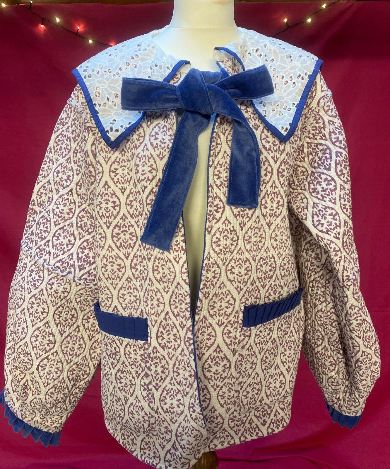 Viola Lace Collar Reversible Jacket - Blue and Mauve