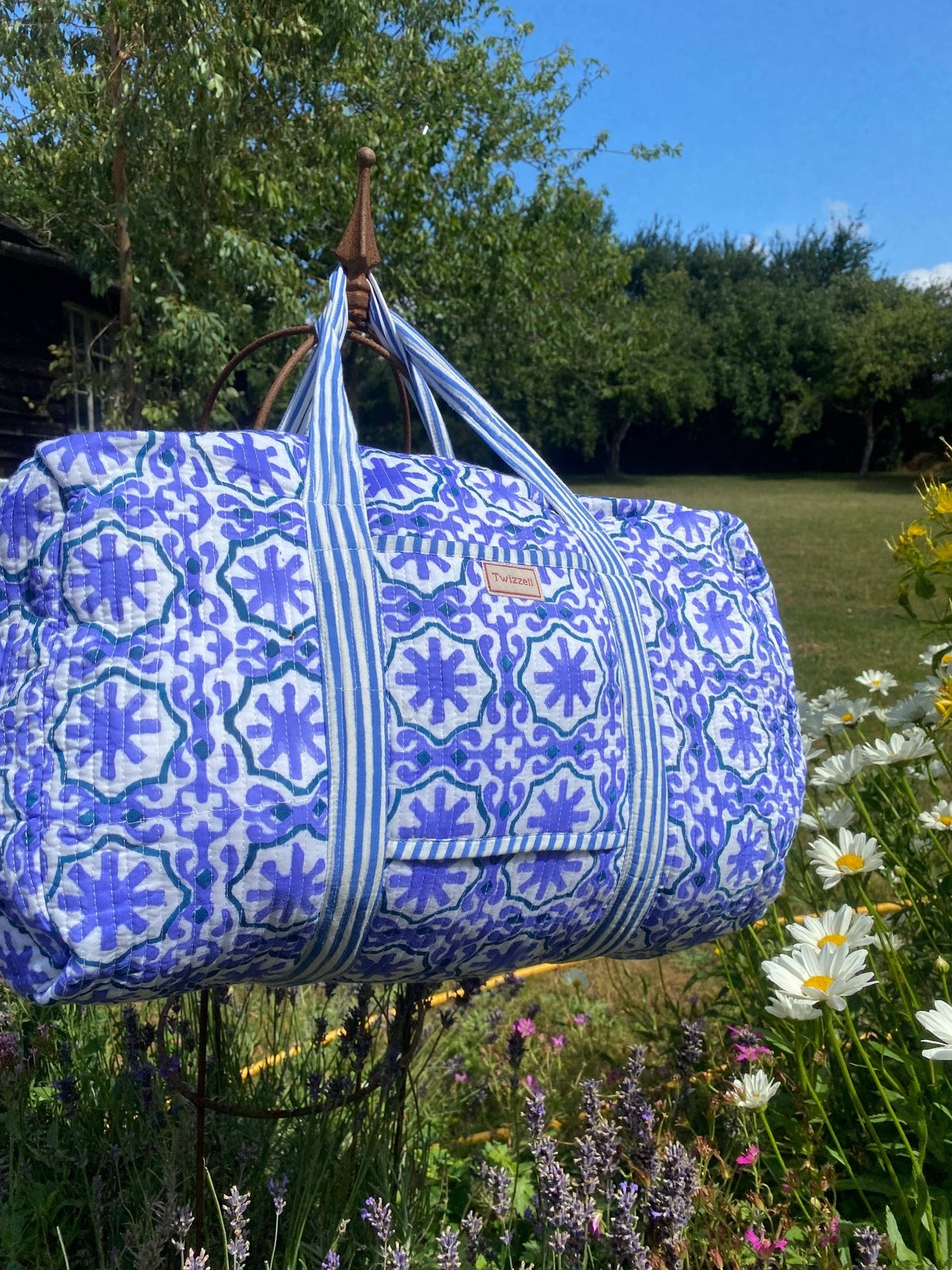 Indian Block Print Weekend Bag - Mauve Geometric