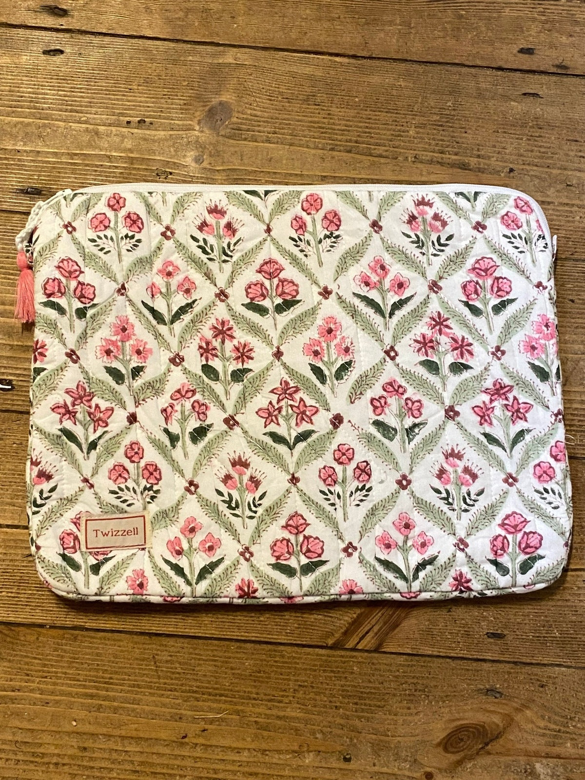 Indian Block Print Laptop Pouch - Pink Diamond