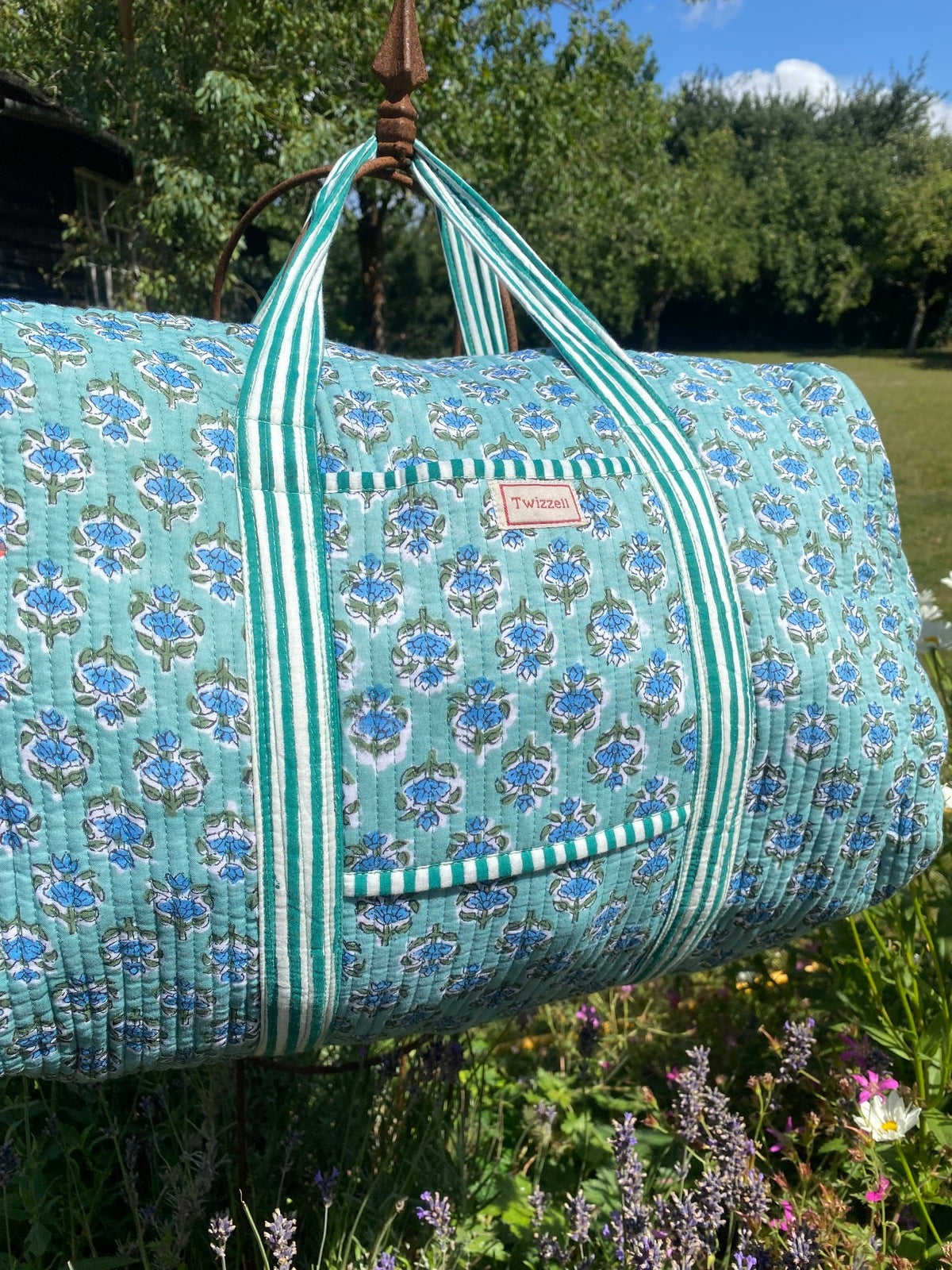 Indian Block Print Weekend Bag - Blue