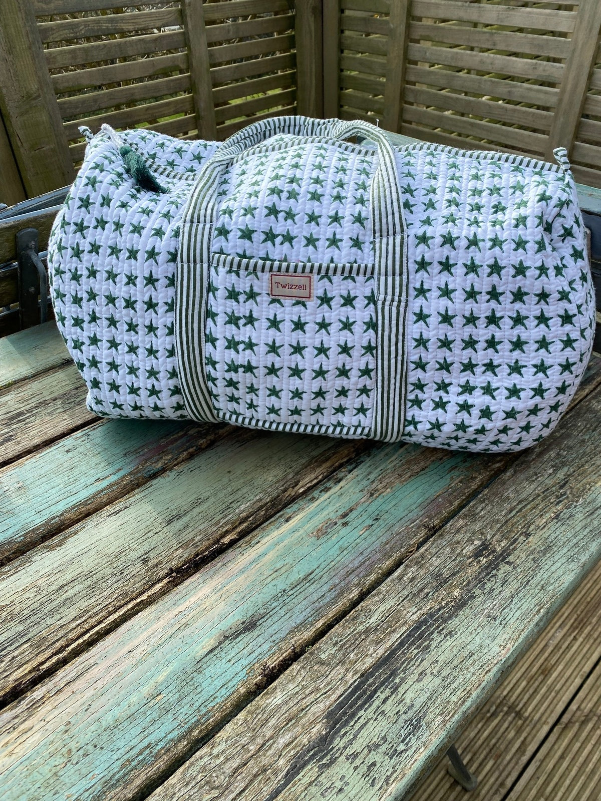 Indian Block Print Weekend Bag - Green Star