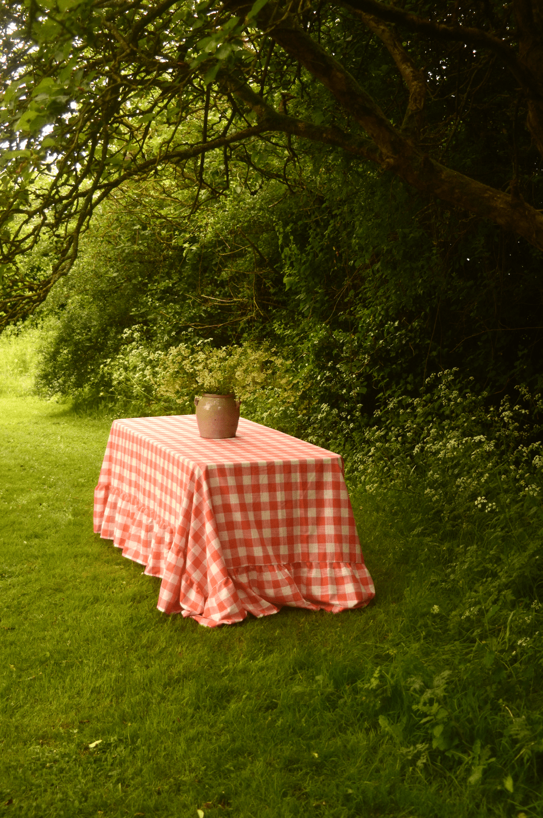 Orange Gingham Ruffle Tablecloth