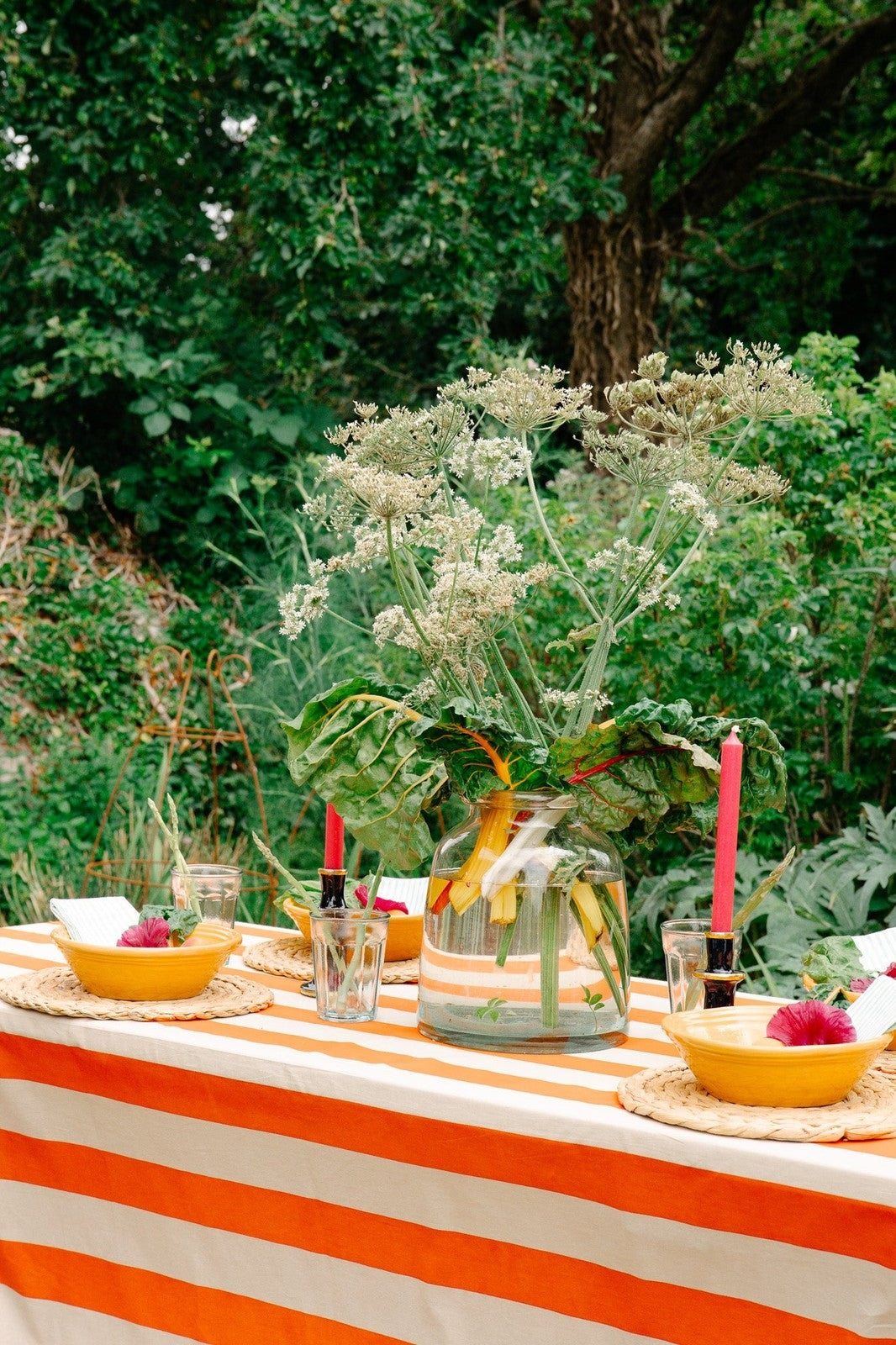 Orange and Beige Stripe Tablecloth
