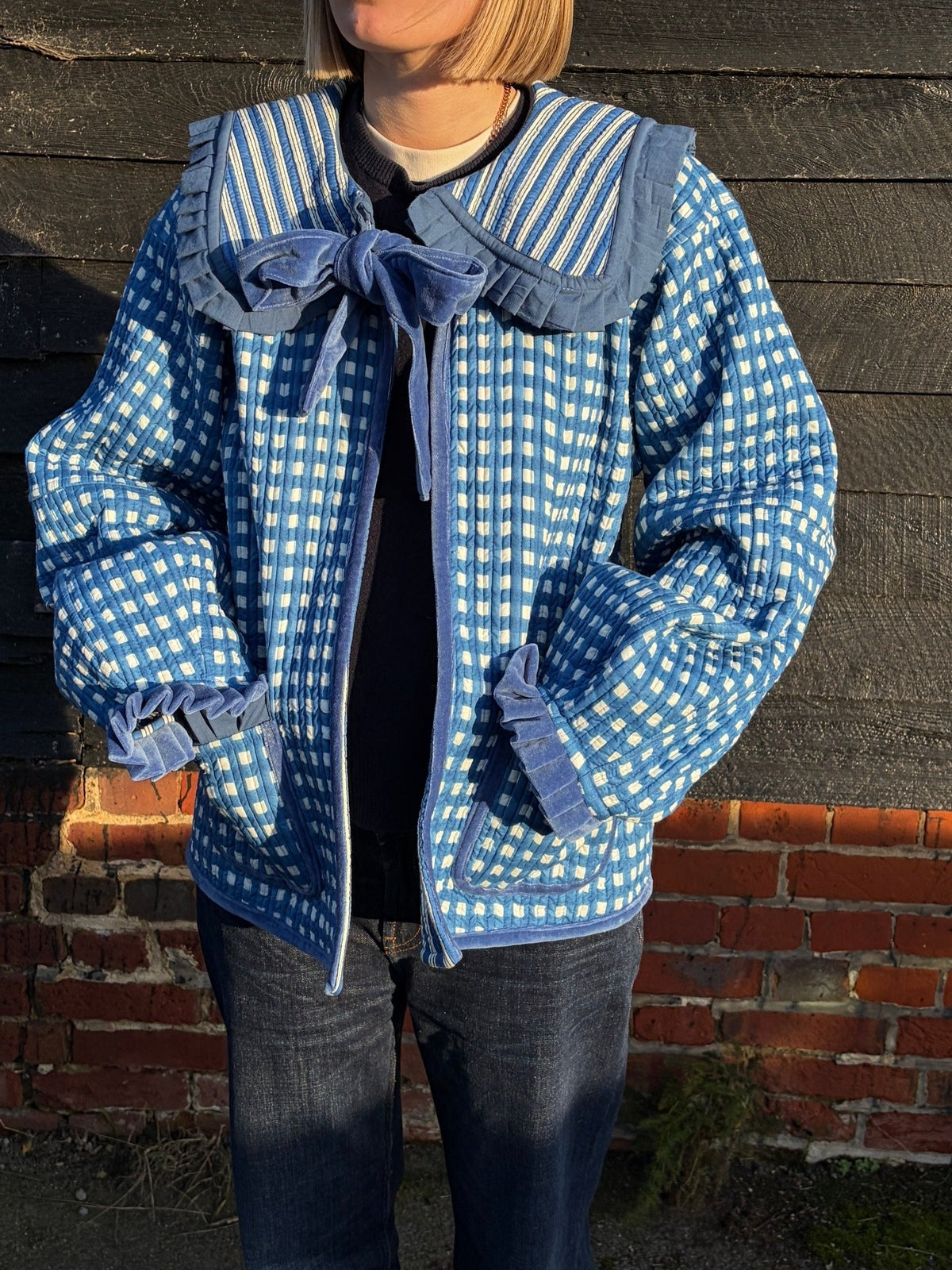 Sailor Collar Reversible Jacket - Blue Gingham