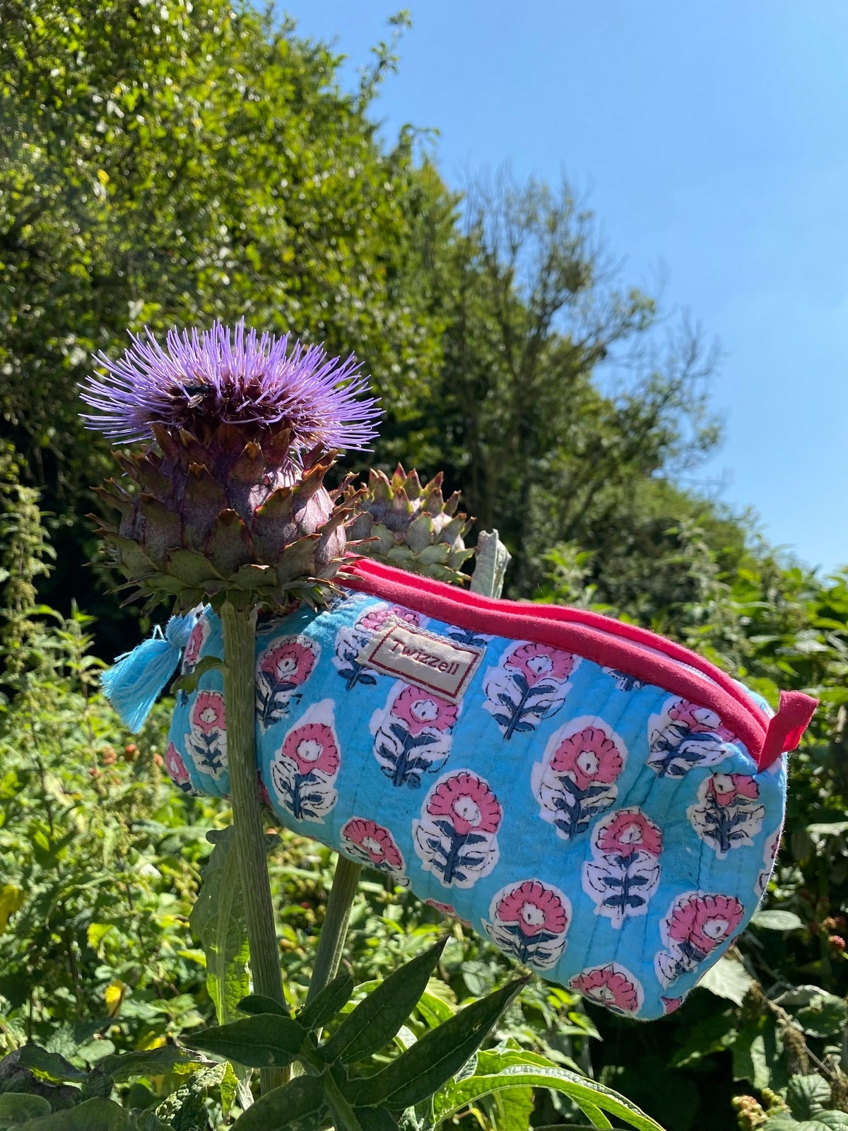 Quilted Indian Block Print Pencil Case - Blue