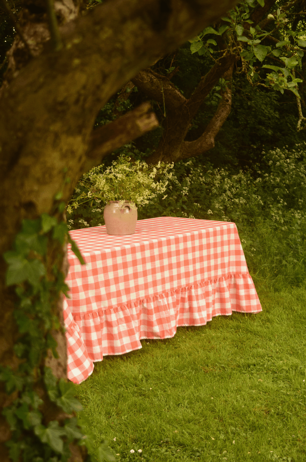 Orange Gingham Ruffle Tablecloth