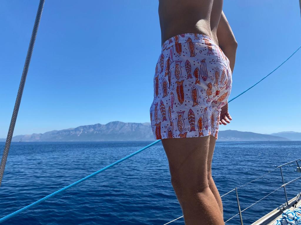 Unisex Indian Block Print Shorts - Fish