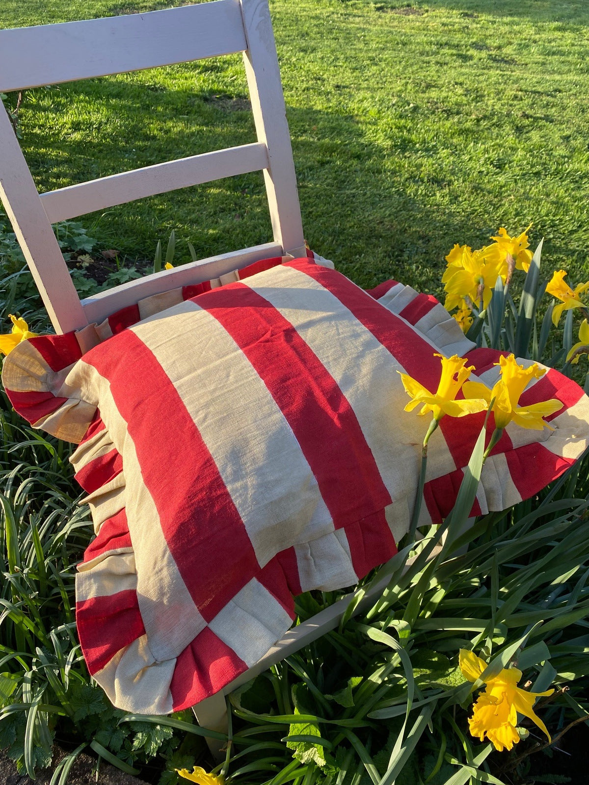 Ruffle Linen Cushion Cover - Red
