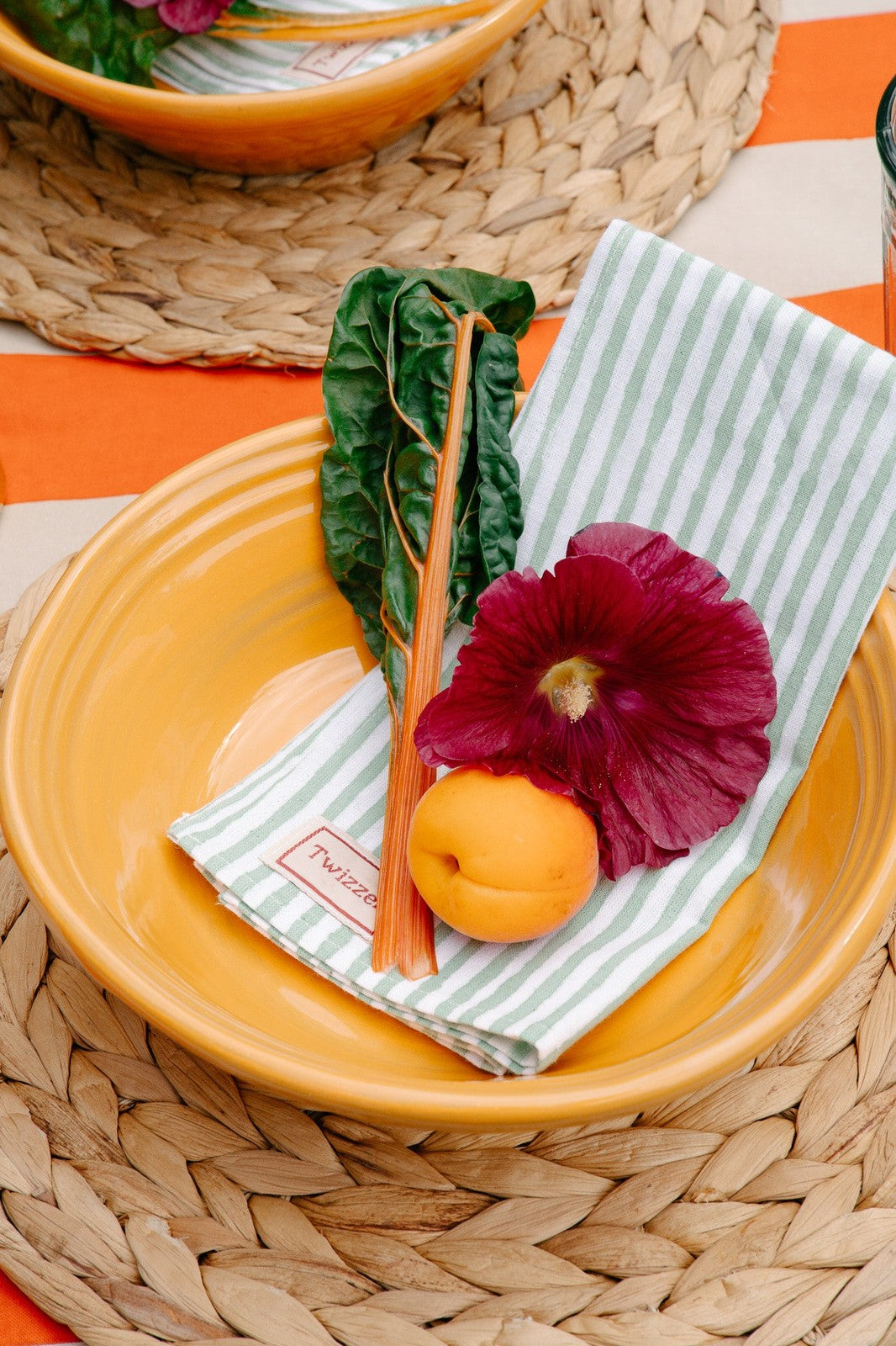 Orange and Beige Stripe Tablecloth
