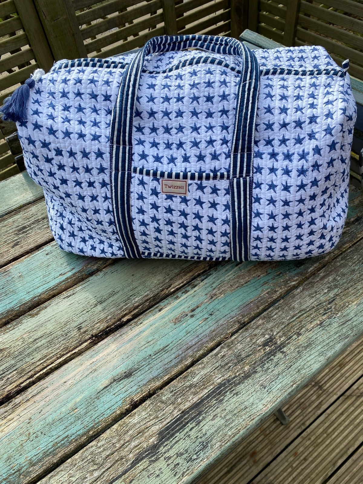 Indian Block Print Weekend Bag - Blue Star