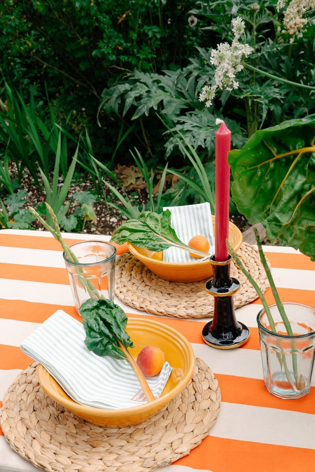Orange and Beige Stripe Tablecloth