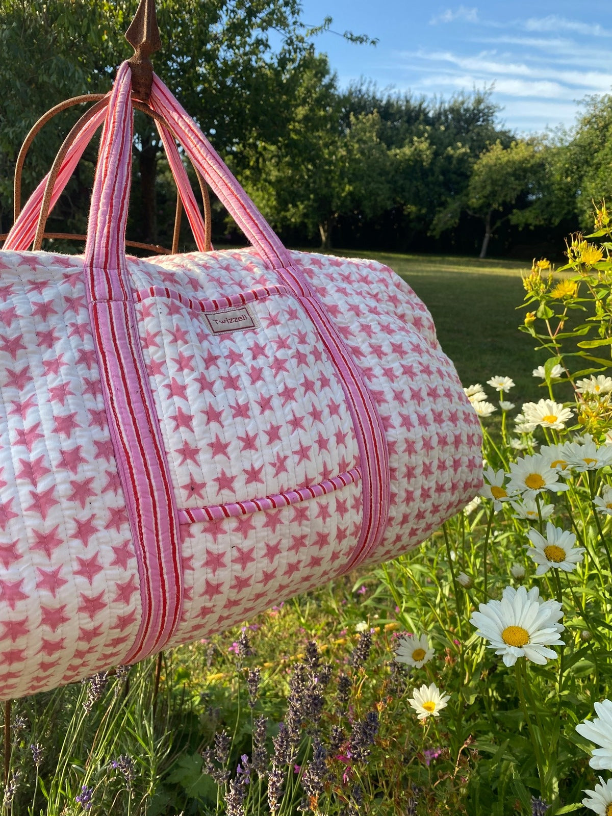 Indian Block Print Weekend Bag - Pink Star