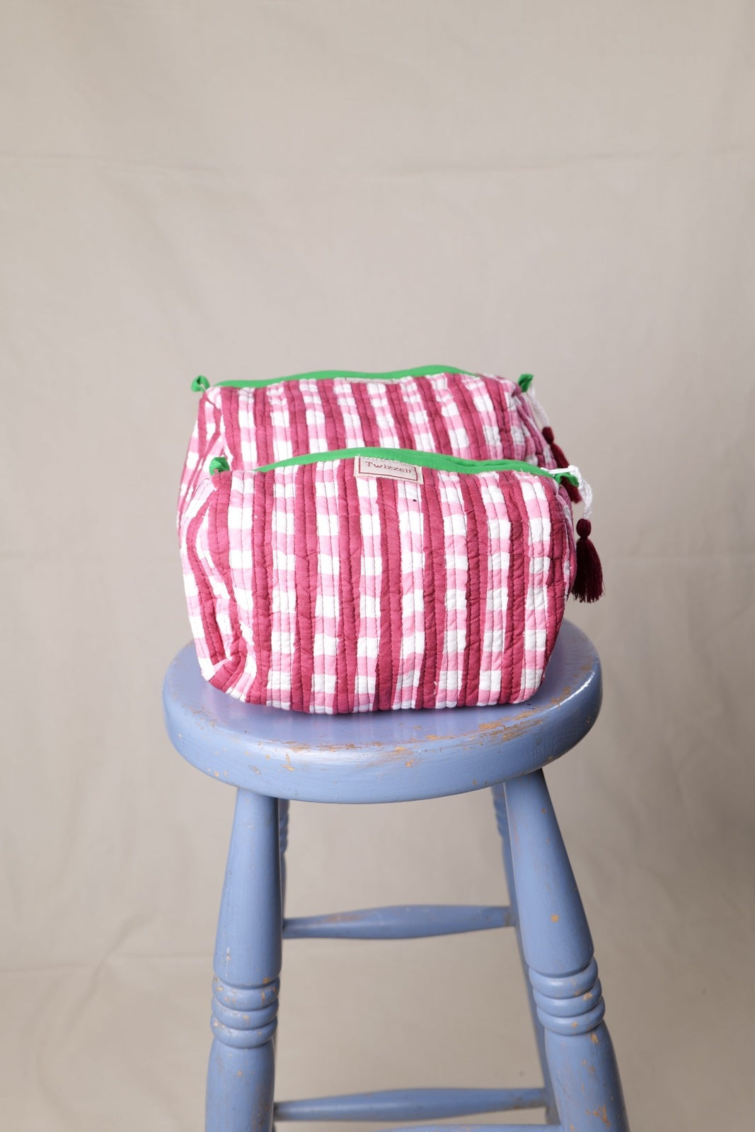 Quilted Wash Bag - Red and Pink Gingham