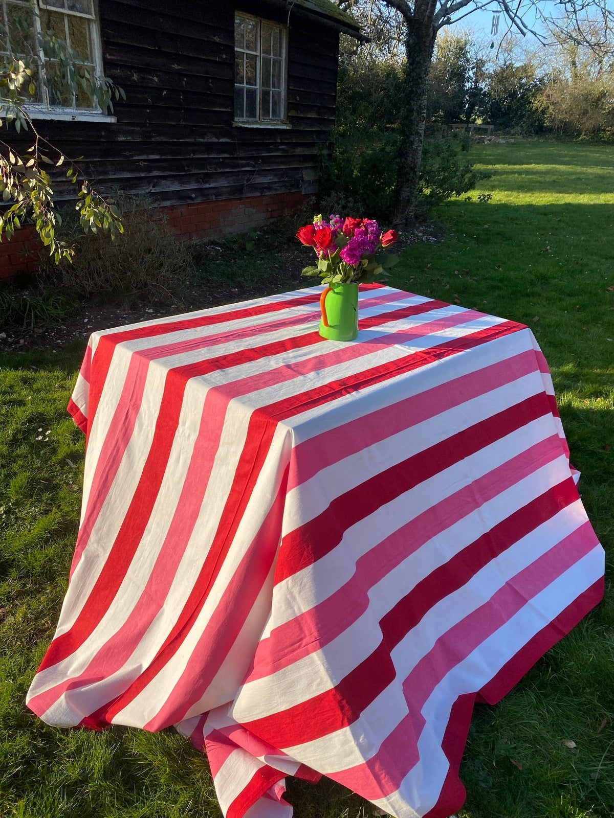 Indian Block Print Tablecloth - Red, Pink and White