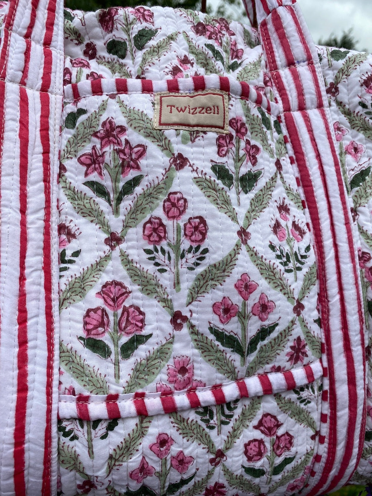 Indian Block Print Weekend Bag - Pink Diamond