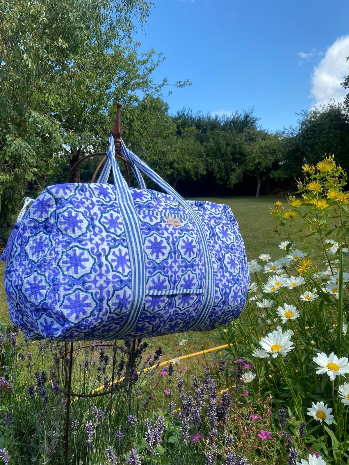 Indian Block Print Weekend Bag - Mauve Geometric