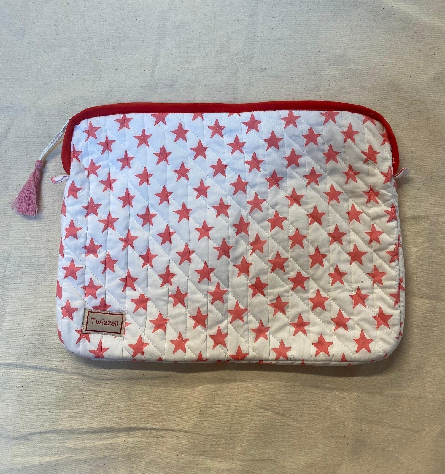 Indian Block Print Laptop Pouch - Pink Star